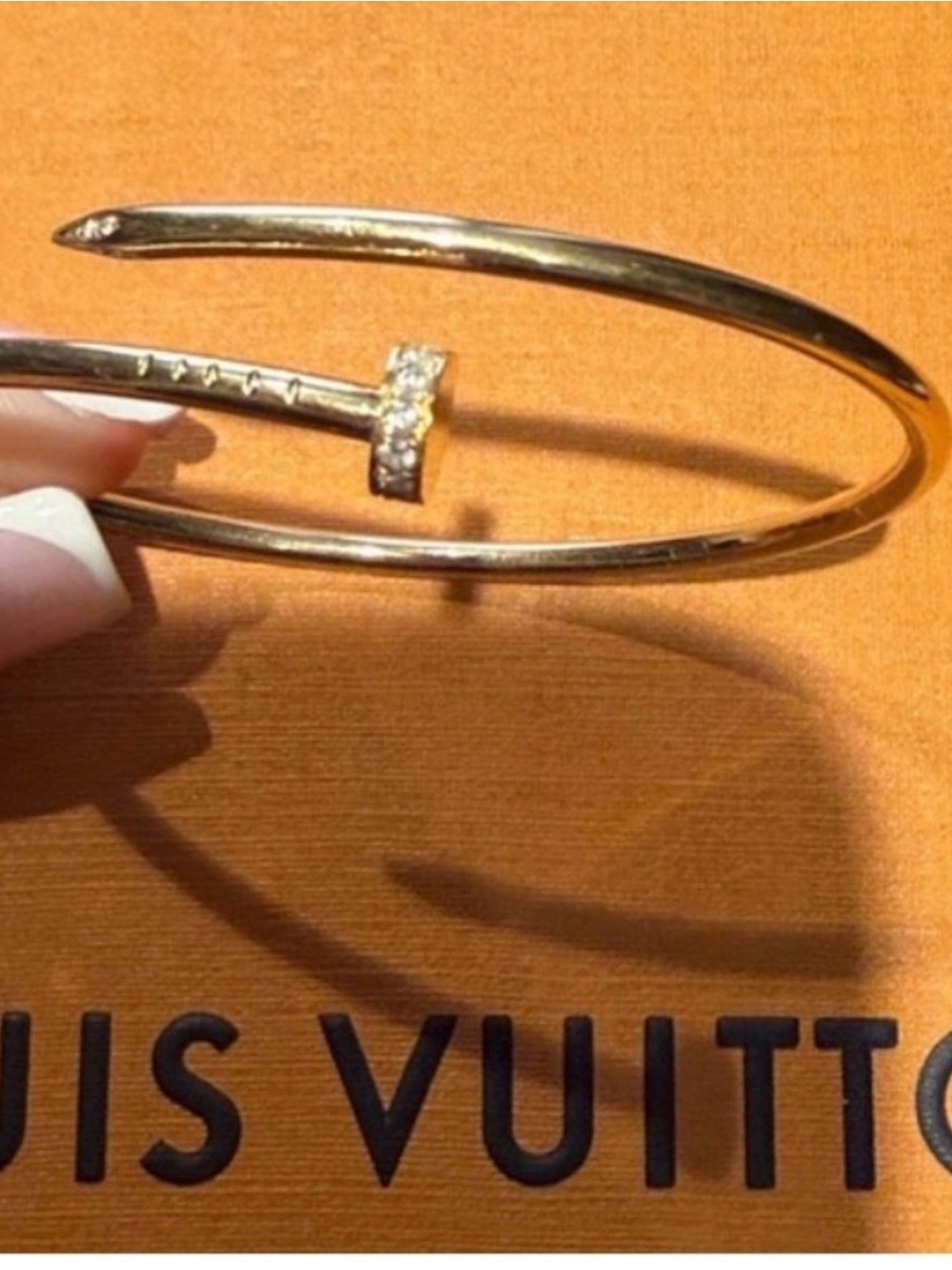 Gold-Tone Nail Cuff Bracelet with Crystal Accent